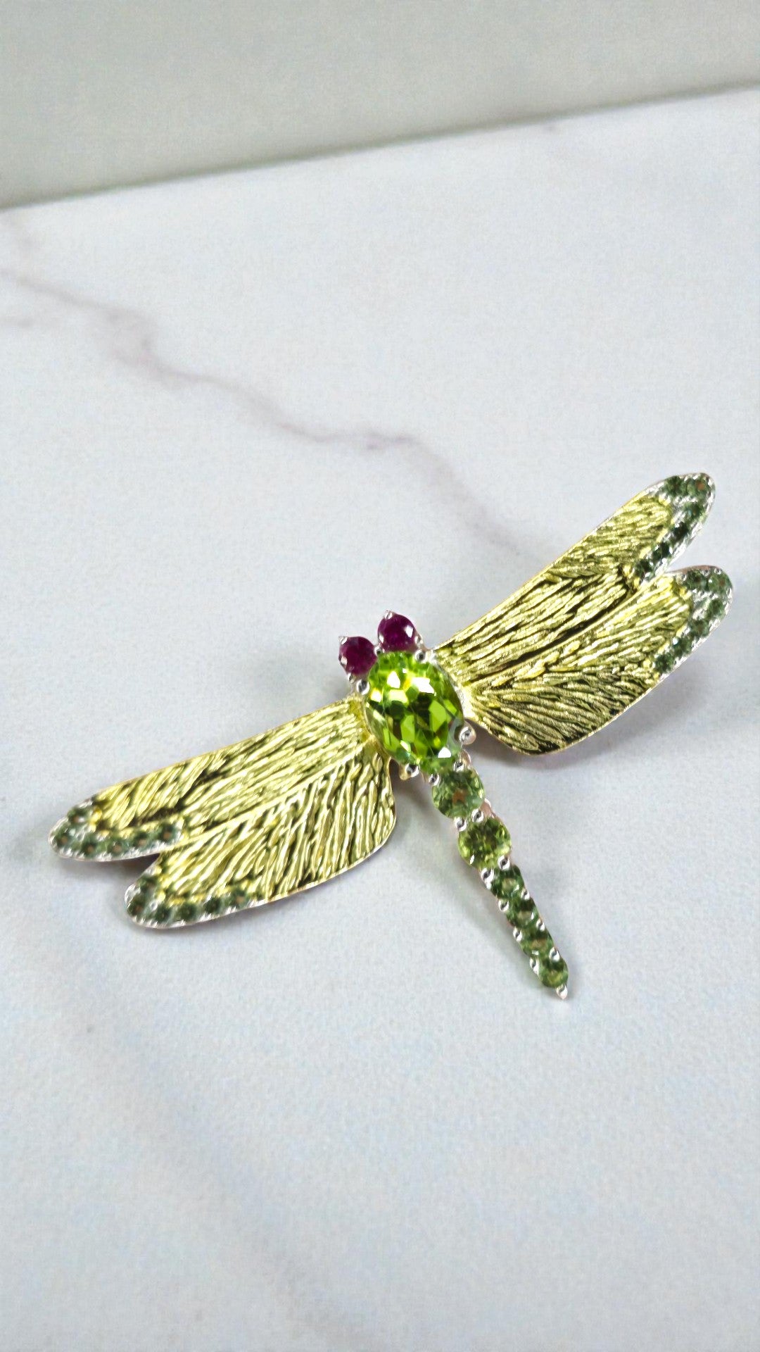 LUNA DRAGONFLY CITRINE GEMSTONE BROOCH in 925 STERLING SILVER PLATED IN YELLOW GOLD
