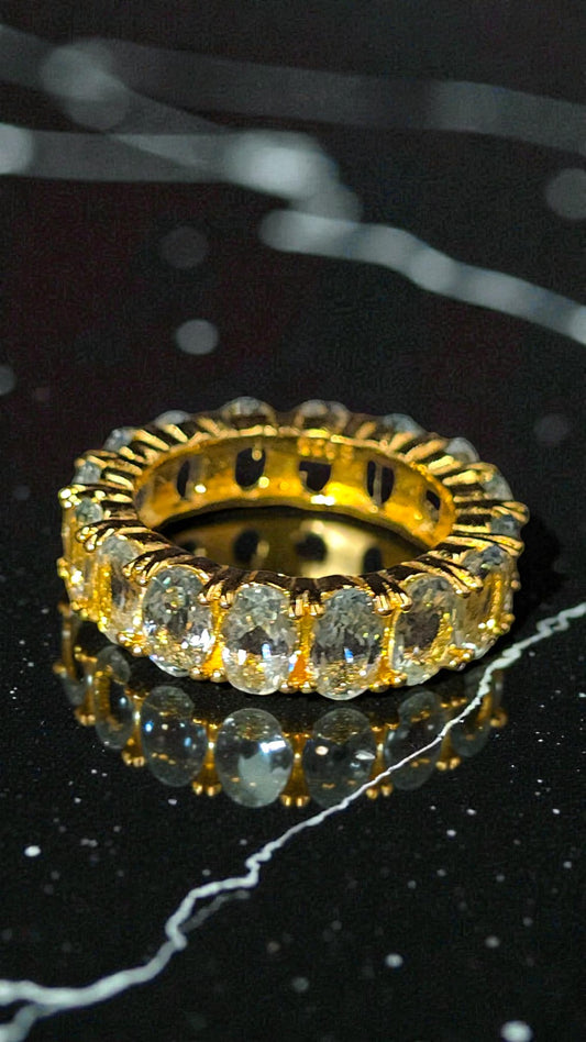 ETERNAL - Natural Sky Blue Topaz Gemstone Eternity Ring 925 Sterling Silver Plated in Yellow Gold