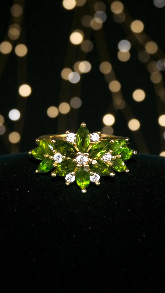 ENCHANT - NATURAL CHROME DIOPSIDE GEMSTONE RING PLATED IN YELLOW GOLD