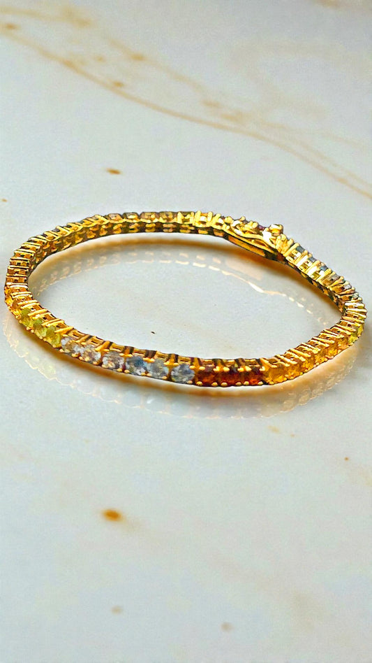 AURA - RAINBOW GEMSTONE BRACELET IN 925 STERLING SILVER PLATED IN YELLOW GOLD