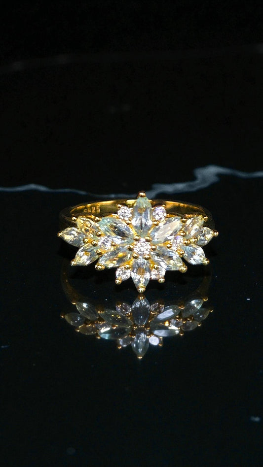 ENCHANT - NATURAL BLUE TOPAZ GEMSTONE RING PLATED IN YELLOW GOLD